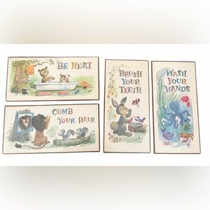 Vintage Mid Century Griffin Animal Childrens Bathroom Plaque Set of 4